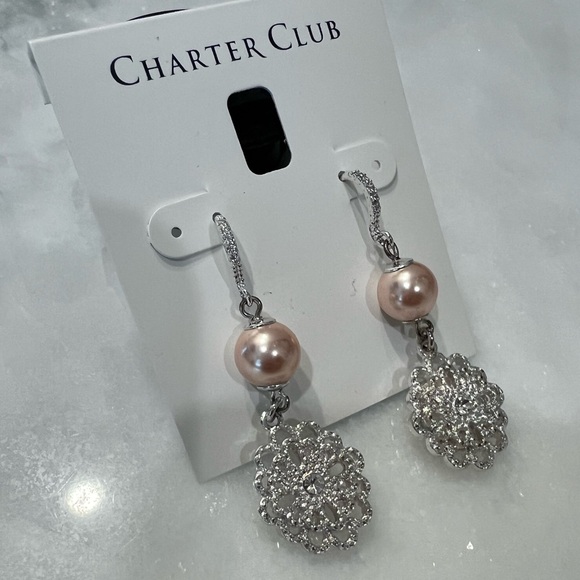 Charter Club Jewelry - Charter Club Crystal Filigree & Imitation Pink Pearl Drop Earrings